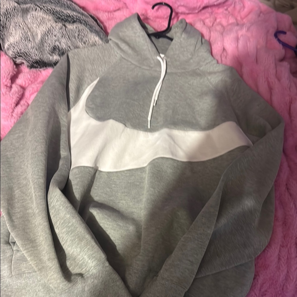 Nike Gray and White Crewneck Sweater